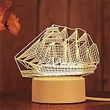 寝室の友人のための漫画の常夜灯の帆船LED球根7色のUSBケーブルの赤ん坊のテーブルランプティーンエイジャーのための休暇の子供3D CDKPAWMZ