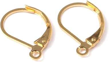 Pack of 20 Gold Metal Sleeper Earring Hooks 10 x 15 mm, Alloy Steel