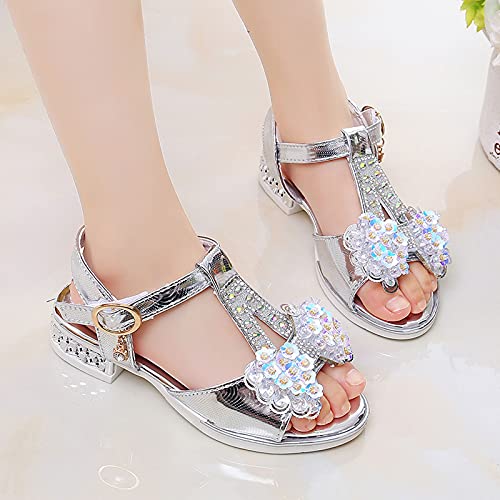 Toddler Girl Sandals Buckle Sandals Sequins Bow Girls Beach Baby Strap Breathable Soft Kids Shoes Girl's shoes (Silver, 32)4