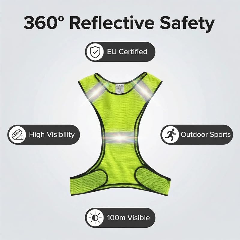 Chaleco Reflectante de Seguridad Ajustable Unisex Talla XS-M con Alta Visibilidad, Ligero y Transpirable, Ideal para Correr, Ciclismo, Moto, Running, Senderismo Nocturno, reflectante running