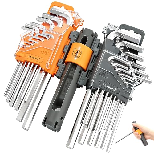 Image of MULWARK 27-Piece Allen Wrench Set Metric and SAE Hex Key Set with L-to-T Torque Handle, CR-V Steel for Auto, Bike, Furniture and Machinery