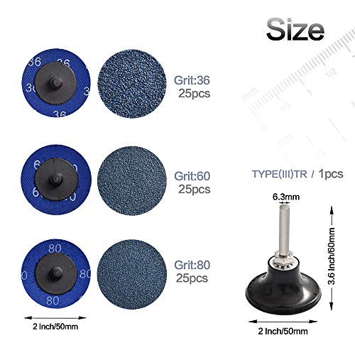 NYXCL Quick Change Discs Set,2 inch Zirconia Sanding Discs with 1/4" Holder, for Die Grinder Surface Prep Strip Grind Polish Finish Burr Rust Paint Removal,Surface Conditioning Discs (Mixup 75Pcs)