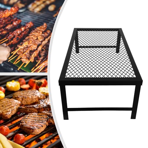 Folding Campfire Grill Portable Camping Grates Heavy Duty Steel Mesh Grate Camp Fire Cooking Equipment with Legs for Outdoor Barbecues, Picnics, Camping