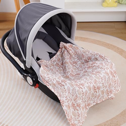 Image of Muslin Swaddle for Baby, 3 Pack, Floral and Solid Patterns (Pink)