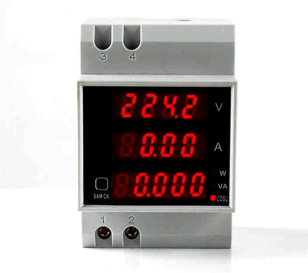 Elecall D52-2048 DIN RAIL LED Volt AMP Meter Display Active Power Factor Energy AC 80-300V 0-100.0A Ammeter Voltmeter