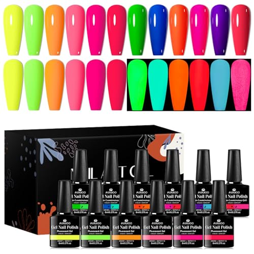 12 colores esmalte gel neón con brillo en la oscuridad miniatura 1