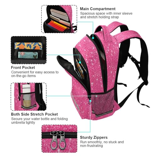 Mochila impermeable rosa con brillo, deportiva y casual miniatura 5