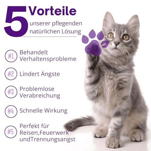Tropfen Katze Beruhigung, Beruhigungsmittel für katzen, Beruhigung Katze, Baldrian Katze - Anti Stress für Katzen, 100 % Natürlich, 30 ml