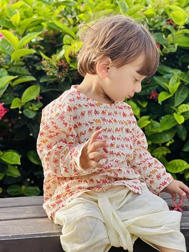 Image of POLKA TOTS Premium Cotton Dhoti Kurta Set for Kids Boys | Traditional Angrakha Style Ethnic Wear for Boys | Kurta Dhoti Set for Kids | Festive & Wedding Clothing Set for Baby