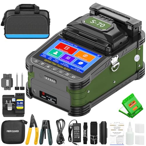 Fiber Optic Fusion Splicer S-70 Six Motor Core Alignment Automatic Fiber Optical Welding Splicing 8S Heating 18S FTTH Splicer Kit with 5200mAh Battery for SM/MM Cable Installation