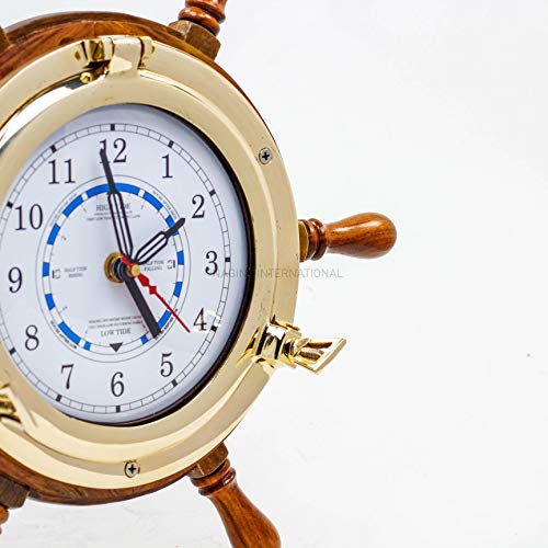14" Authentic Nautical Time Tide Clock Porthole Ship Wheel | Navy Pirate's Gift & Decor | Nagina #TOP2