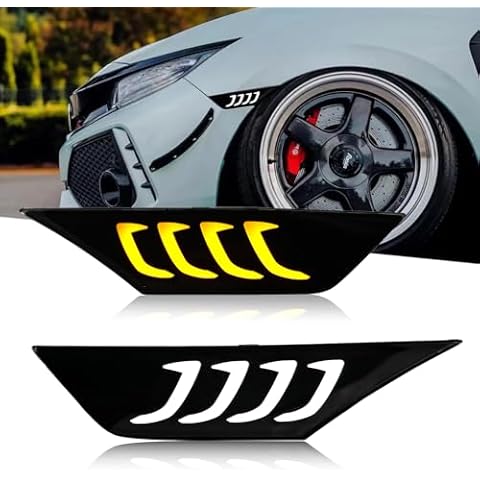 T T-ABC New Shark Fins Style LED Lights Compatible with 2016-2021 Honda Civic Side Mark Light Sedan Hatchback Coupe Touring Sport EX LX Type R FK7/8 10th Gen Accessories DRL Sequential Replacement (M) Cover