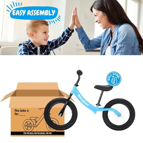 Image of bicystar 14 Inch Balance Bike for Kids 3-5 with Rubber Air Tires, Pink | lightweight frame, adjustable seat & handlebar, easy assembly, outdoor riding, footrest, no pedals