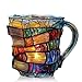 Produktbild BedEuu 3D bemalte Glas-Buchtasse (kein Harz) für heiße und kalte Getränke  Kaffeetasse mit Bibliotheksmotiv, Geschenk für Buchliebhaber, Schriftsteller  bunt, hitzebeständig und bruchsicher (A)