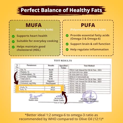 Image of Rav Organics Certified Organic Cold Pressed Mustard Oil - 1 Litre Each (Pack of 2) | Total 2 Litres + 500 ml Free | Pure Cooking Oil Rich in MUFA & PUFA - Omega 3| Sarson Oil for Traditional Indian Flavor for Tadka & Pickle, Kachi Ghani, No Argemone oil | Clean Lable Food - Full of Nutrients
