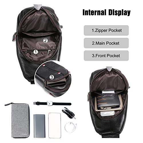 FANDARE Genuine Leather Sling Bag for Men Chest Shoulder Crossbody Hiking Backpack Vintage Cover Pack Hiking Small Rucksack Waterproof Sling Backpack for Business Travel Bicycle Sport Gym Pack Brown - Image 4