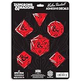 Hasbro Dungeons and Dragons Adhesive Vinyl Decal Set - Includes 6 Red Polyhedral Dice Stickers with D&D Logo