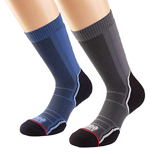 1000 Mile - Calcetines de senderismo para hombre (2 unidades), Not applicable, Paquete doble Trek, Hombre, color azul y negro, tamaño Men's Large (UK 9-11.5)