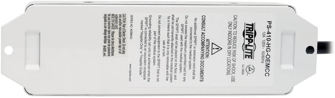 Eaton Tripp Lite Series Safe-IT Hospital-Grade Power Strip for Patient-Care Vicinity and Nursing Homes, UL 1363A Compliant, 4 Outlets, 3ft Coiled Extension Cord, (PS-410-HGOEMCC)