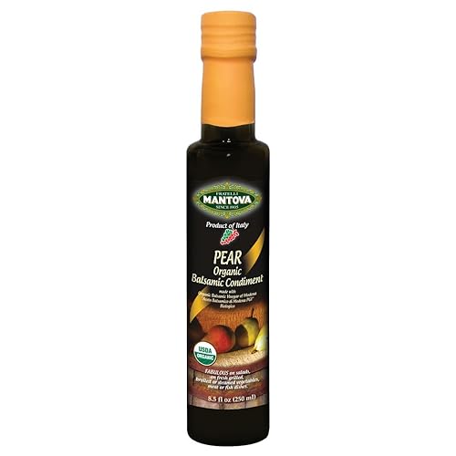 Mantova Vinagre balsámico orgánico de pera de Módena, perfecto para aderezo de ensalada, ensalada de pasta, helado y cócteles, 8.5 onzas