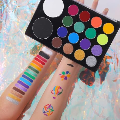 Image of UCANBE Face & Body Paint, Water Activated SFX Makeup Palette - Extra Large White & Black Pan, Professional 18 Color Safe Non Toxic Art Painting Kit for Halloween, Cosplay, Parties, Theater & Stage