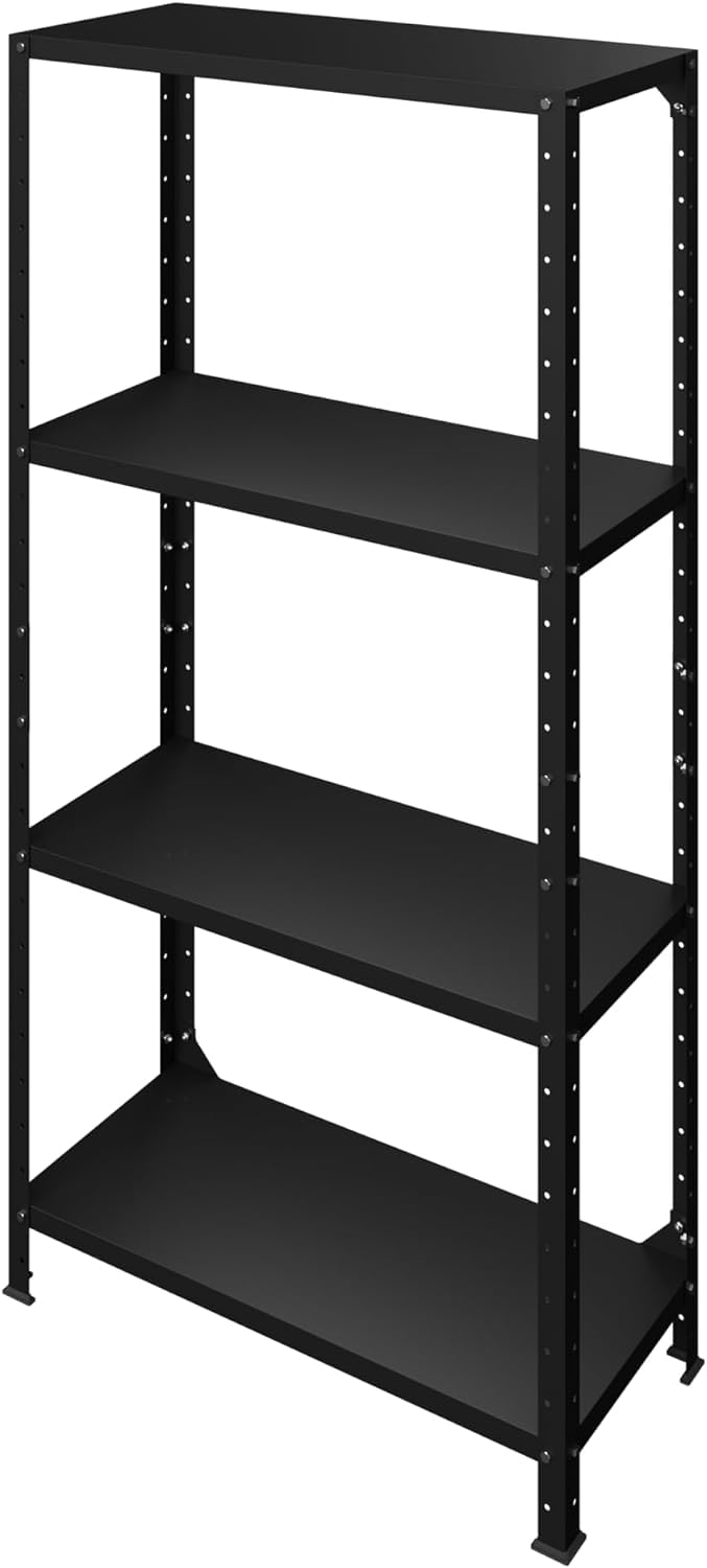 Estantería Modular de Acero Multiusos | Práctico con 4 Baldas | 140x70x30cm | Soporta hasta 120kg | Ideal para Hogar, Taller, Garaje o Cocina | Prateleiras Bodega | 2 Formas de Montaje | Color Negro