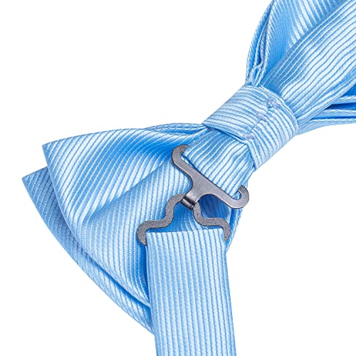 Image of Hi-Tie Sky Blue Bow Ties for Men Pocket Square and Lapel Pin Sets Cufflinks Mens Bowtie Sets for Wedding Formal Party