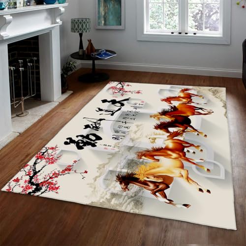 Tapis lavable antidérapant fleurs de prunier rouge 120x180 - 2