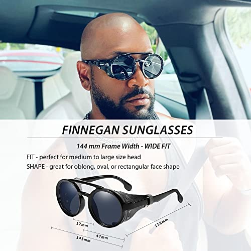 Technigadgets Finnegan Steampunk Retro Sunglasses Men Women with Leather Side Shield Double Bridge Plastic Frame Mens Gift4