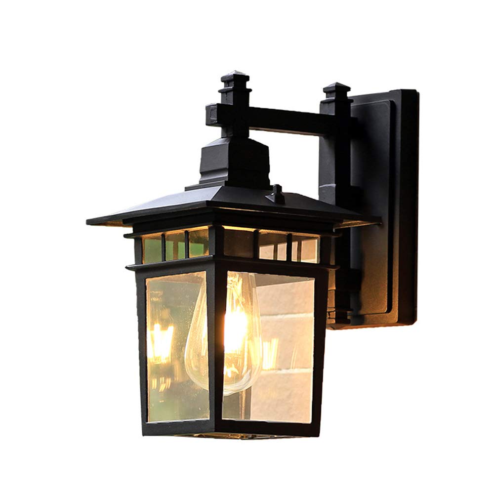 HELCEKOU Modern Aluminum Black Outdoor Wall Lantern Sconce with Glass Shade IP44 Waterproof Porch Light for Entryway Anti Rust Mount Fixture E27 Bulb not Included