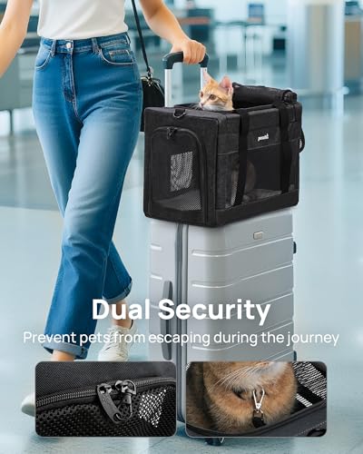 pecute Katzentasche Transporttasche Stabiler, Hundetransporttasche Halt Haustier Tragetasche,Katzentragetasche Leicht, Belüftete Katzentransportbox für Reisen,Auto,Tierarzt, bis 4 kg,Dunkelgrau