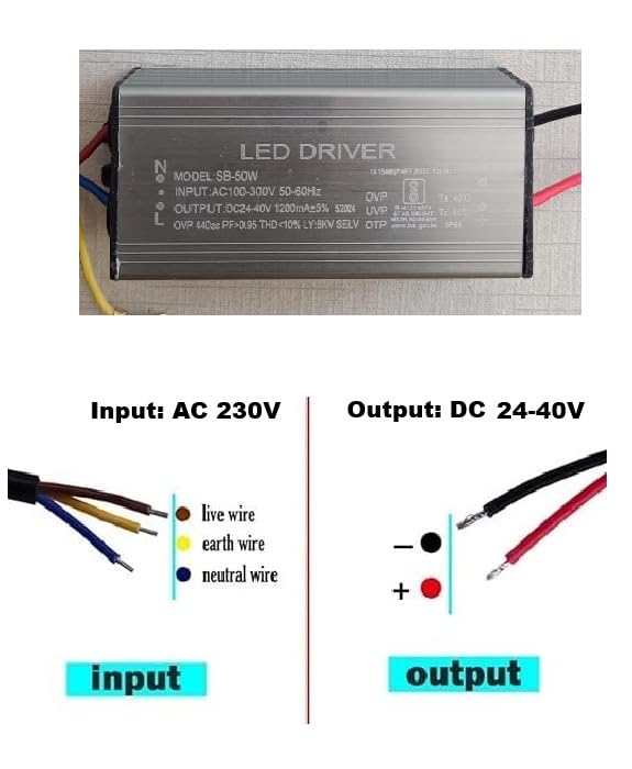 Image of 7 Quantity 50W, 1200mA, LED Flood Light Driver, Input: AC 100-300V, Output: DC 24-40V, IP-65, BIS Approved (Pack of 7)