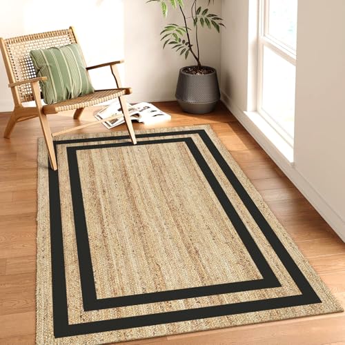 Image of Handwoven Natural Jute Braided Carpet Mats | Reversible Floor Covering Carpets Rug Mat | Anti Slip Backing Heavy Carpet Runner for Living Room Bedroom Carpet Jute- danim (6x9 feet j-b-n)