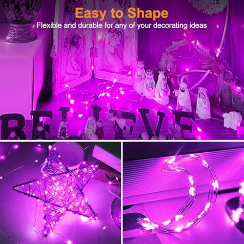 Image of btfarm 12 Pack Fairy Lights Battery Operated [3 Modes], 7ft 20 Led Purple Twinkle Lights String Lights Waterproof Bulk Mini Silver Wire for Halloween Mason Jars Vases Wedding Table Centerpiece Decor