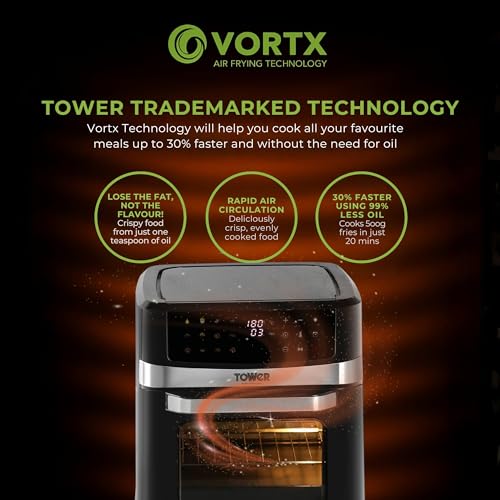 Image of Tower Vortx Air Fryer 12L | 1600W Digital Air Fryer with 12 Preset Menus, Rapid Air Circulation Technology, Adjustable Temperature & Timer | Easy to Clean, Energy Efficient & Stylish Compact