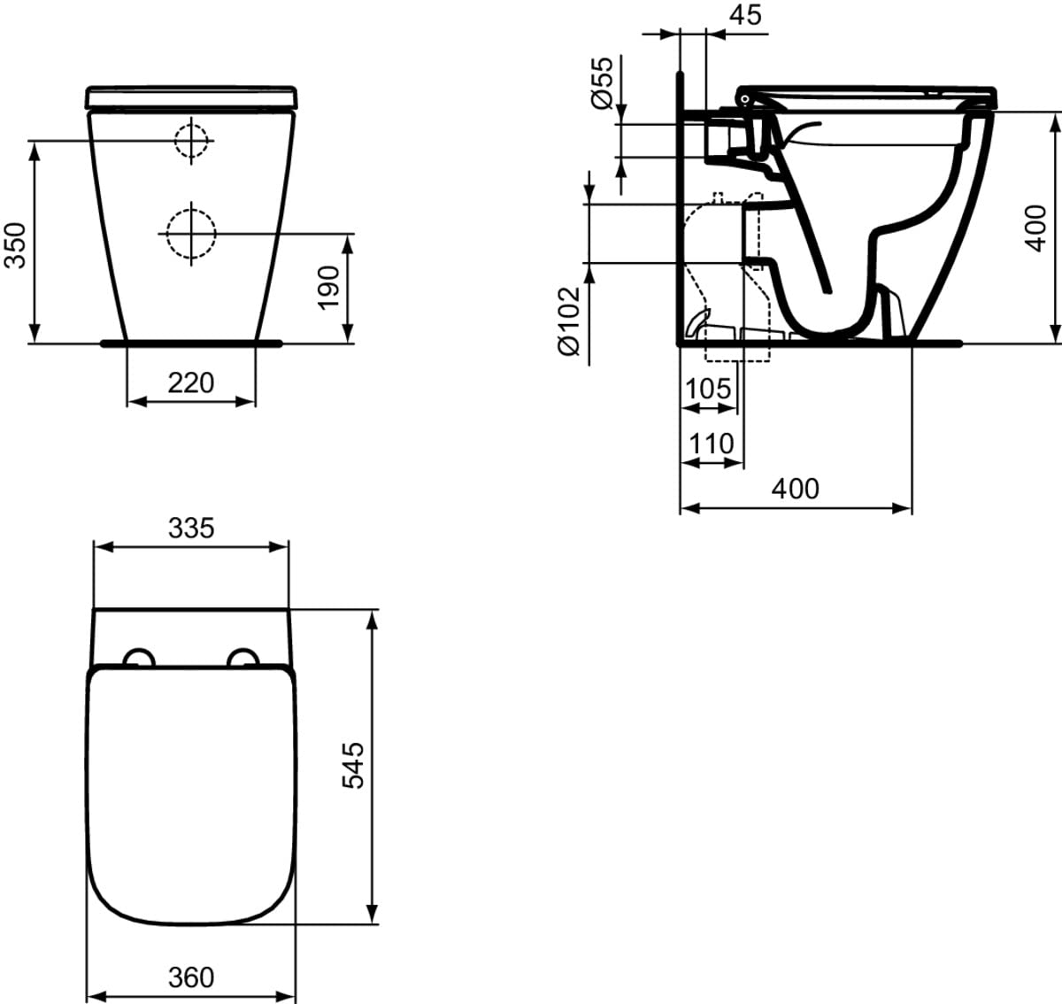 Ideal Standard - i.life B - Inodoro de suelo a pared con tecnología RimLS+, blanco
