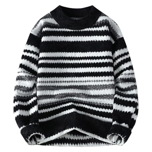 Men's Casual Loose Stripe Pullover Sweater Crew Neck Vintage Long Sleeve Pullover2