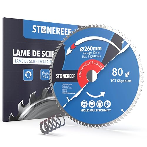 Lame de scie circulaire, 260 x 30 mm, avec adaptateur pour alésage de 20 et 16 mm, compatible avec meuleuse d'angle Bosch, Makita, etc. - Lame de scie...