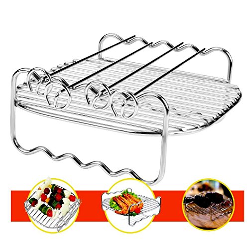 Cedmon Air Fryers Double Layer Rack with 4 Skewers 304 Stainless Steel Baking