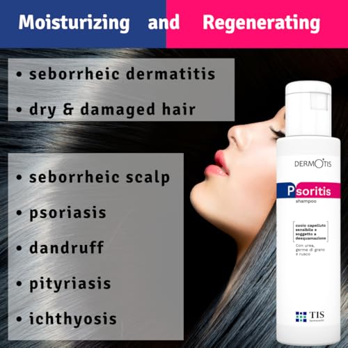 PsoriTIS 10% Urea Shampoo - Seborrhoische und Zu Psoriasis Neigende Kopfhaut | Seborrhoische Dermatitis, Schuppen, Ichthyosis | Juckende, Schuppige, Entzündete Haut | Weizenkeimöl - 2 x 120ml