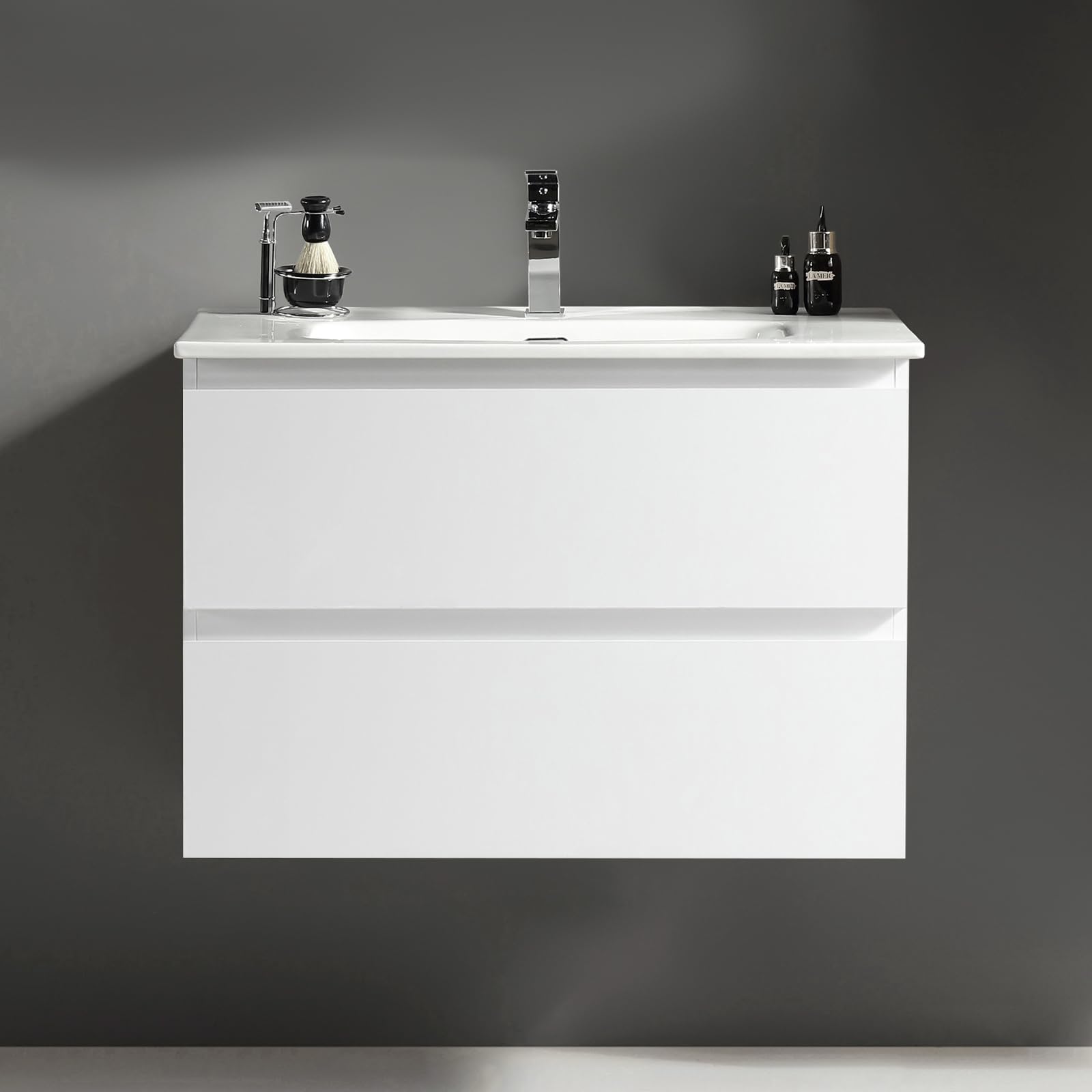 Alpenberger Waschbecken mit Unterschrank 80 cm Breit Weiß Glänzend | Aufsatzwaschbecken Waschbeckenunterschrank | Waschtisch Gäste WC Möbel Set | Waschtischunterschrank Hängend