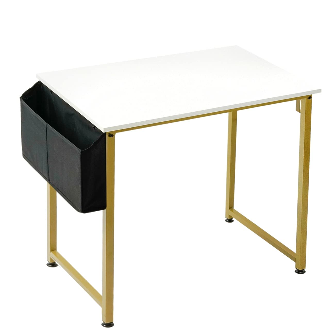 White Gold Mini Computer Desk Small Home Office Modern Writing Table for Student Teens Study Bedroom Work PC Laptop Desks, 31 inch with Gold Legs