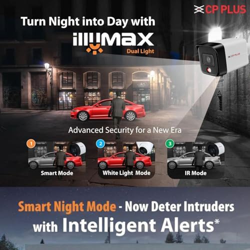 Image of CP Plus CP-UNC-TA81L3C-LQ 8MP Dual Light Bullet Camera, IR Range of 30 Mtr., Warm Light Range of 30 Mtr, PoE, IP67, Support Built-in Mic, DWDR, Day /Night (ICR), Instastream, H.265, H.264, MJPEG