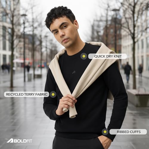 Image of Boldfit Sweatshirt for Man, Ultra Soft Warm Sweatshirts for Men, Stylish Tailored Fit Full Sleeve Mens Sweatshirts, Tshirt Style Winter Wear for Men, Winter Sweatshirt for Casual & Semi-Formal Outfits