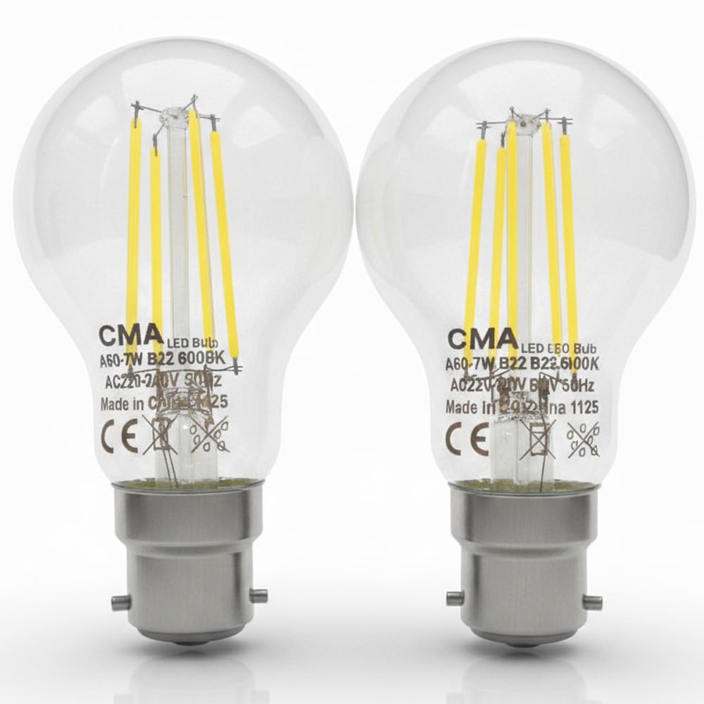 CMA-LED Filament Light Bulb, B22 Base, 7W, 6000K White, Pack of 2