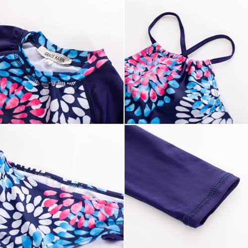 GRACE KARIN Girls Swimsuit Tankini Set Rash Guard Long Sleeve Swimsuit 4 Piece Bathing Suit Swimwear 5-14Y2