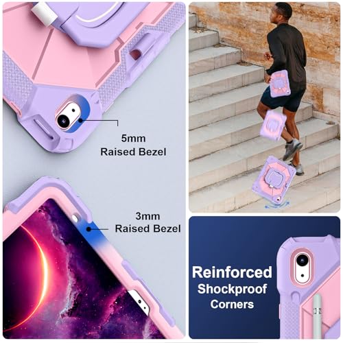 Image of Scnioy Case for iPad (A16) 11th Generation 11 Inch (2025), iPad 10th Generation Case 10.9 Inch (2022), Shockproof Cover with 360 Rotating Stand Screen Protector Pen Holder Shoulder Strap, Purple Pink