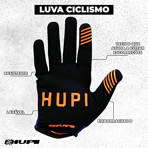 Luva Ciclismo Hupi Dedo Longo Enjoy, Cor: Azul/alaranjado, Tamanho: P