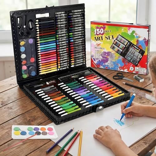 Image of 150 Piece Art Set for Kids - Complete Drawing & Painting Kit with Crayons, Colored Pencils, Watercolors & Markers - Portable Art Supplies Organizer Case