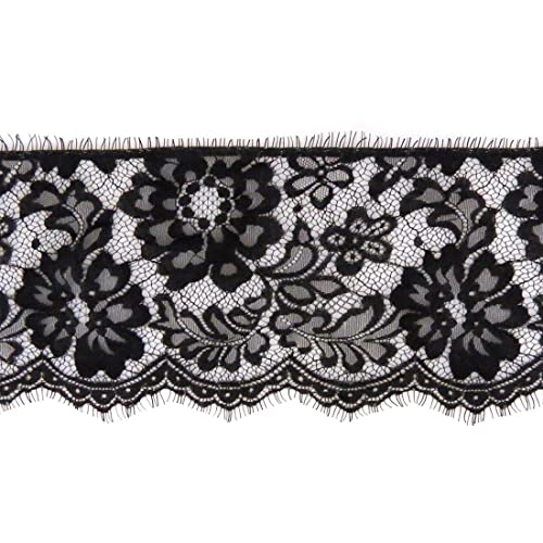 Xingmo 3 mètres Dentelle Bordure Florale, Dentelle De Broderie Pour couture 14cm (noir)